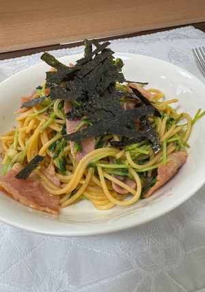 ベーコンと豆苗のバター醤油パスタ-レシピのメイン写真