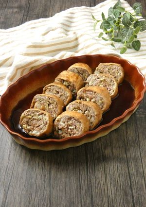 ひき肉とキャベツの油揚げロール煮-レシピのメイン写真