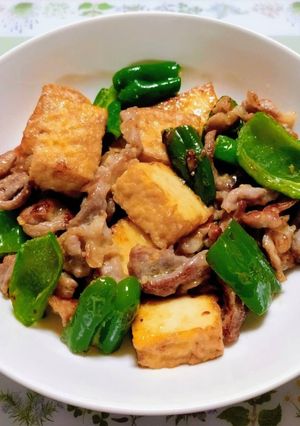 簡単夕飯!豚こまピーマン厚揚味噌マヨ炒め-レシピのメイン写真