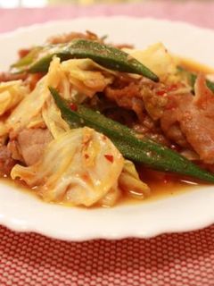 おくら✿キャベツ✿豚肉の味噌炒め♡-レシピのメイン写真