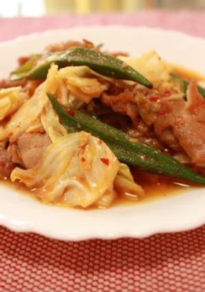 おくら✿キャベツ✿豚肉の味噌炒め♡-レシピのメイン写真