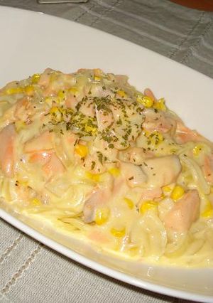 簡単カップスープで鮭のクリームパスタ-レシピのメイン写真