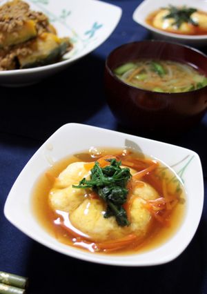 カニ缶消費。レンジだけでふんわり豆腐茶巾-レシピのメイン写真