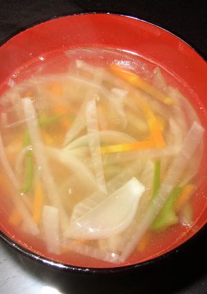 鶏ハムのゆで汁で、スープ-レシピのメイン写真
