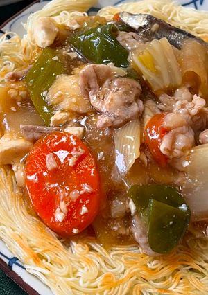 鍋リメイク　あんかけ焼きそうめん-レシピのメイン写真