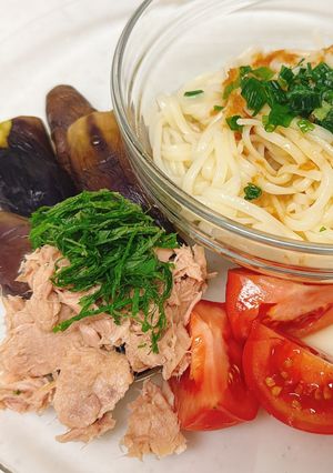 夏野菜とツナの白出汁かけ&レンチンうどん-レシピのメイン写真