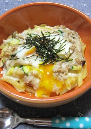 長芋クリームソースペンネ＆半熟卵-レシピのメイン写真