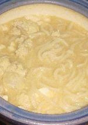 親不知を抜いた妻に捧げる料理その２・季節はずれの鶏団子鍋うどん（味噌味）-レシピのメイン写真