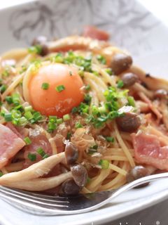 隠しクリーム*茸とベーコンの醤油パスタ-レシピのメイン写真