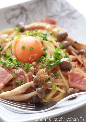 隠しクリーム＊茸とベーコンの醤油パスタ-レシピのメイン写真