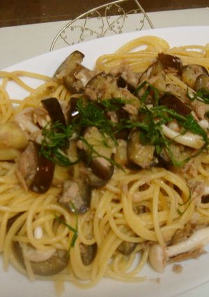 ツナ・えのき・なすの醤油にんにくパスタ♪-レシピのメイン写真