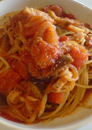 なすとベーコンとトマトのスパゲッティ-レシピのメイン写真