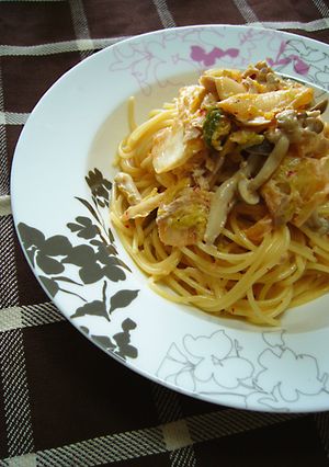 簡単！キムチとキノコのクリームパスタ♪-レシピのメイン写真