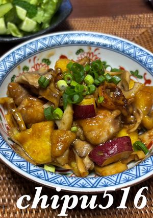 鶏ももとさつまいも・れんこん・舞茸のオイ炒め-レシピのメイン写真
