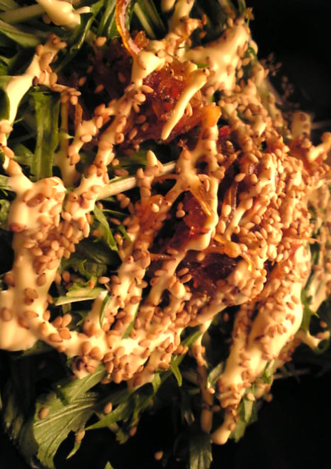 いかなごのくぎ煮と水菜の胡麻マヨ和え-レシピのメイン写真