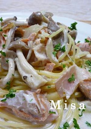 鮭とベーコンとしめじのクリームパスタ-レシピのメイン写真