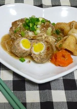 うずら入り肉団子とおあげリボン♪-レシピのメイン写真