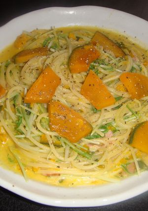 水菜シャキッ!　かぼちゃのクリームパスタ-レシピのメイン写真