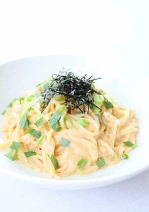 レンジで【Bistro明太クリームパスタ-レシピのメイン写真