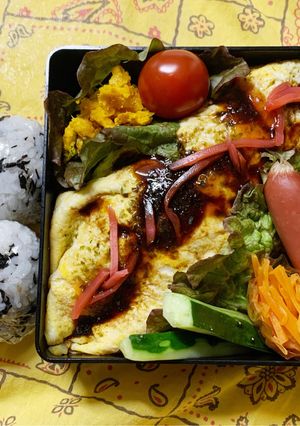 4/28オムそばとひじきおにぎり弁当-レシピのメイン写真