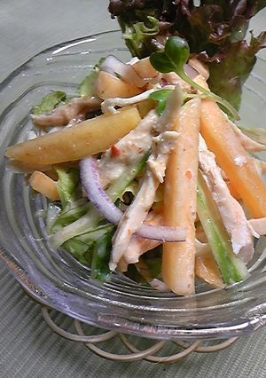 蒸し鶏と柿のゴマソース和え サラダ仕立て-レシピのメイン写真