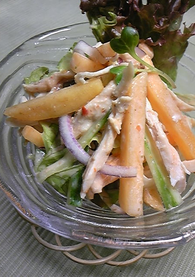 蒸し鶏と柿のゴマソース和え サラダ仕立て-レシピのメイン写真