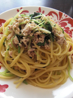 水菜と鶏ひき肉のパスタ-レシピのメイン写真