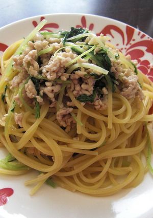 水菜と鶏ひき肉のパスタ-レシピのメイン写真