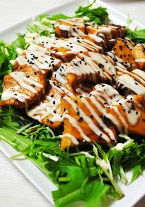 カジキの照り焼き♪水菜マヨ-レシピのメイン写真
