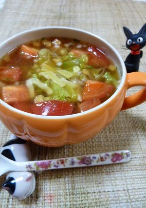 1分で♪トマトとレタスのイタリアンスープ-レシピのメイン写真