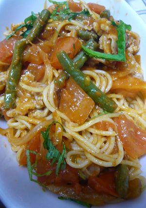 豚バラとインゲンのトマトパスタ☆-レシピのメイン写真