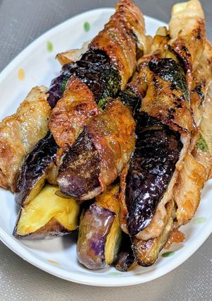 今夜の夕飯ナスと大葉の豚バラ巻き-レシピのメイン写真