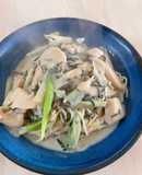 塩麹チキンで豆乳海苔クリームパスタ