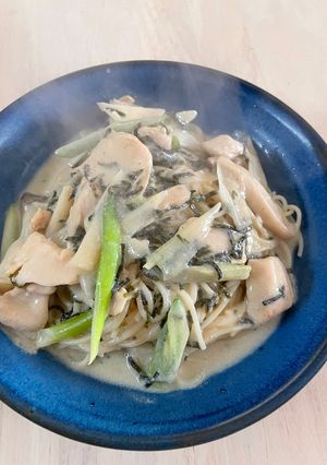 塩麹チキンで豆乳海苔クリームパスタ-レシピのメイン写真