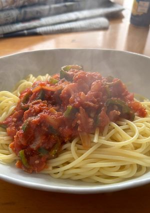 12分で！トマト挽肉ソースのスパゲッティ-レシピのメイン写真