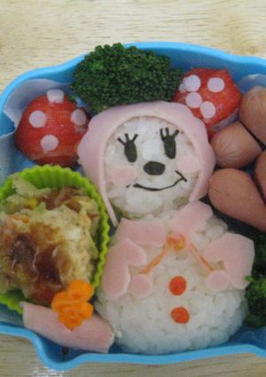 キャラ弁　雪だるまミニー　　2009-レシピのメイン写真