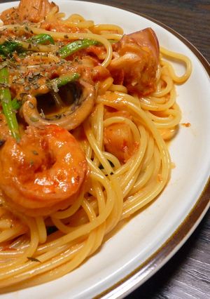 シーフードトマトクリームパスタ-レシピのメイン写真