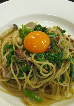 ビーフジャーキーと春菊のパスタ-レシピのメイン写真