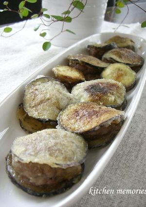 なす１本で！肉はさみ焼き。カレー風味-レシピのメイン写真