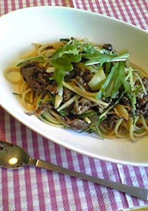 ✿牛肉と水菜のパスタ(ステーキ風味)✿-レシピのメイン写真