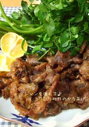 クレソンを添えて♪コリコリ砂肝のからあげ-レシピのメイン写真
