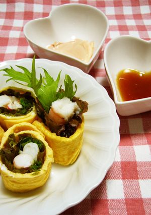 簡単１品★薄焼き卵のエビロールサラダ！-レシピのメイン写真