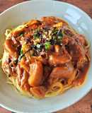 トｩルトｩル茄子とトマトの鬼旨パスタ🍝