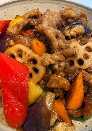 豚こまと彩野菜の黒酢あんかけ-レシピのメイン写真