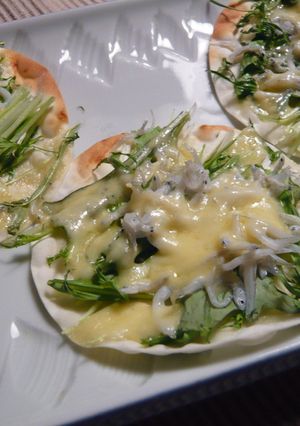簡単＊水菜としらす干しの餃子皮のピザ-レシピのメイン写真