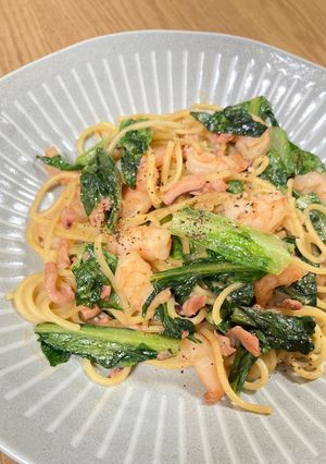 えびとレタスのイカの塩辛パスタ-レシピのメイン写真