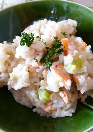 サーモンといろいろ野菜の豆乳リゾット-レシピのメイン写真