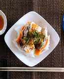 野菜の皮の担々麵・豚と野菜のミルフィーユ