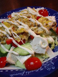 ふんわり炒り卵をのせた「豆腐と野菜のサラダ」-レシピのメイン写真