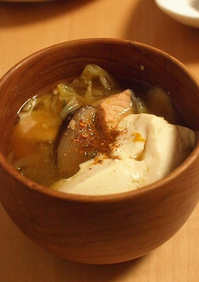 鮭とかぼちゃのほっこり味噌鍋風スープ-レシピのメイン写真